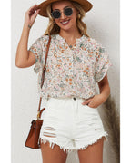 Azura Exchange Floral Mandarin Collar Top - S