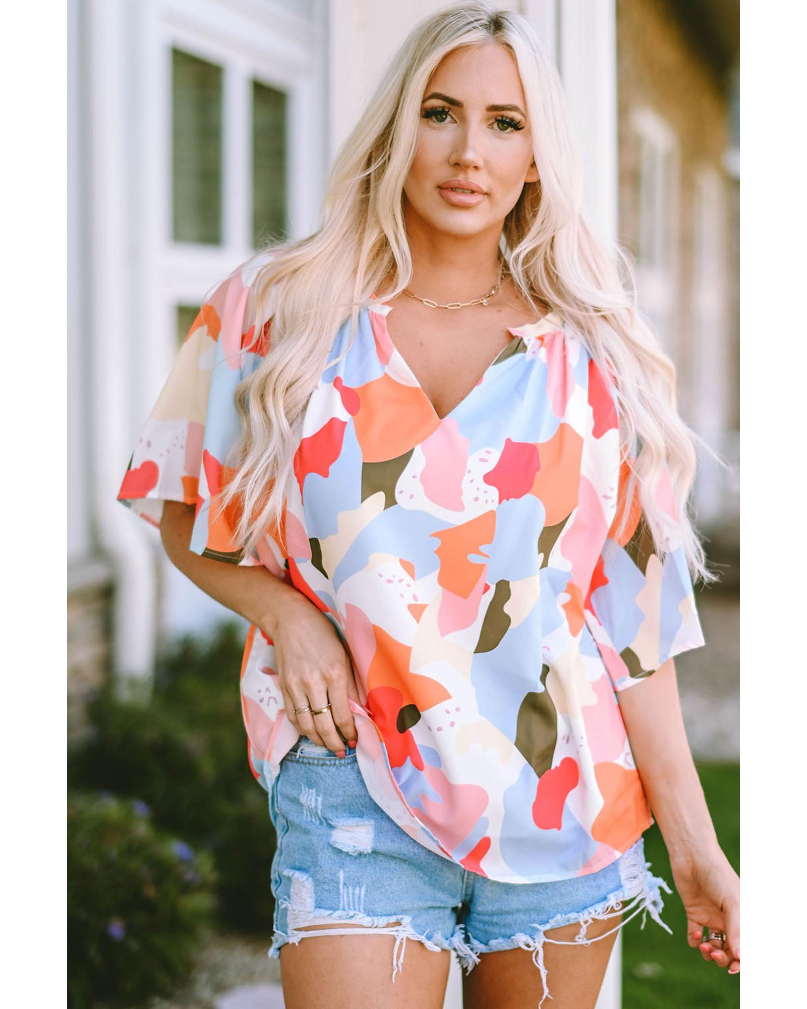 Azura Exchange Floral Print V Neck Half Sleeve Blouse - S Main image