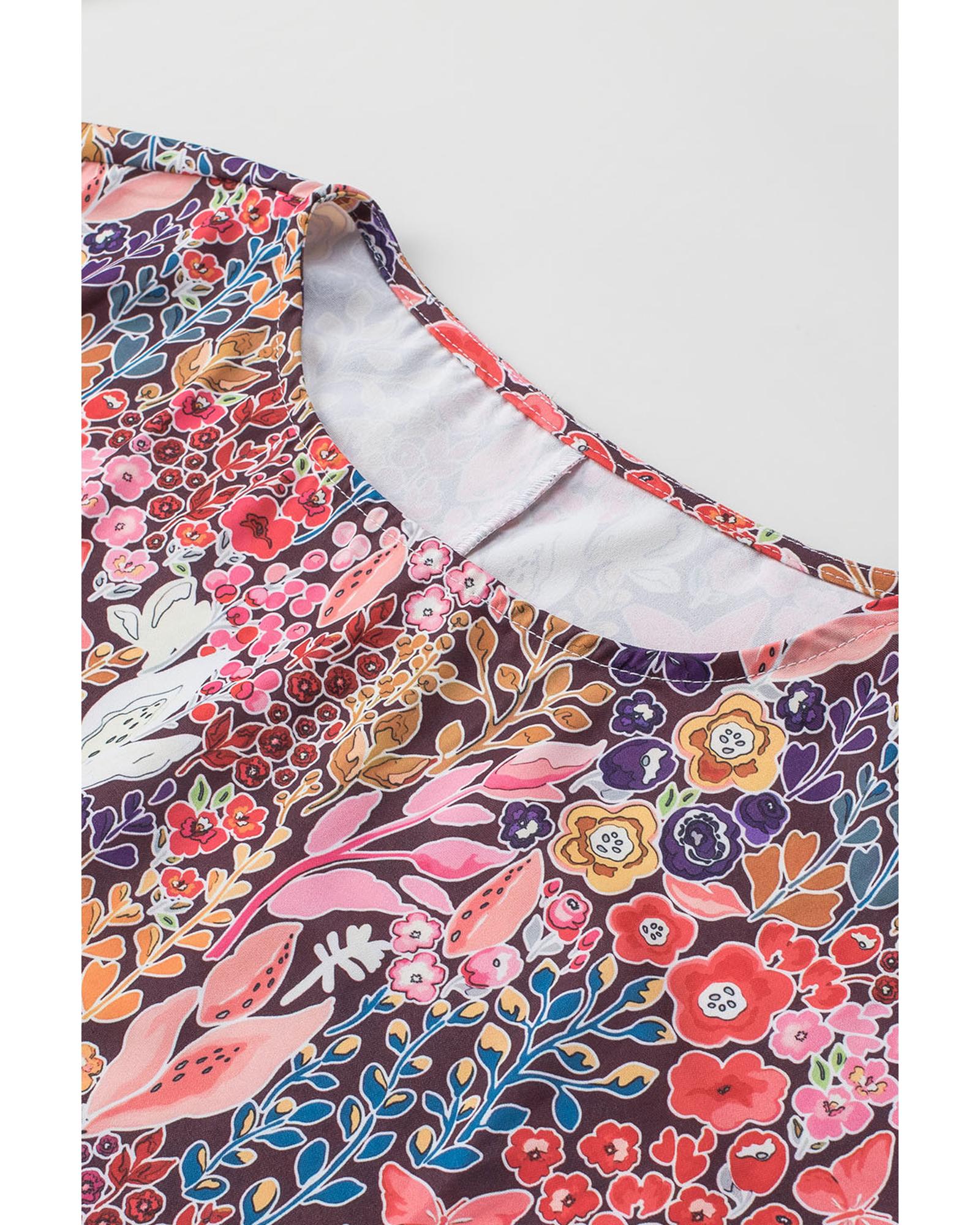 Azura Exchange Floral Print Shirred Sleeve Tunic Blouse - M Secondary image