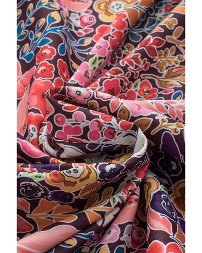 Azura Exchange Floral Print Shirred Sleeve Tunic Blouse - M