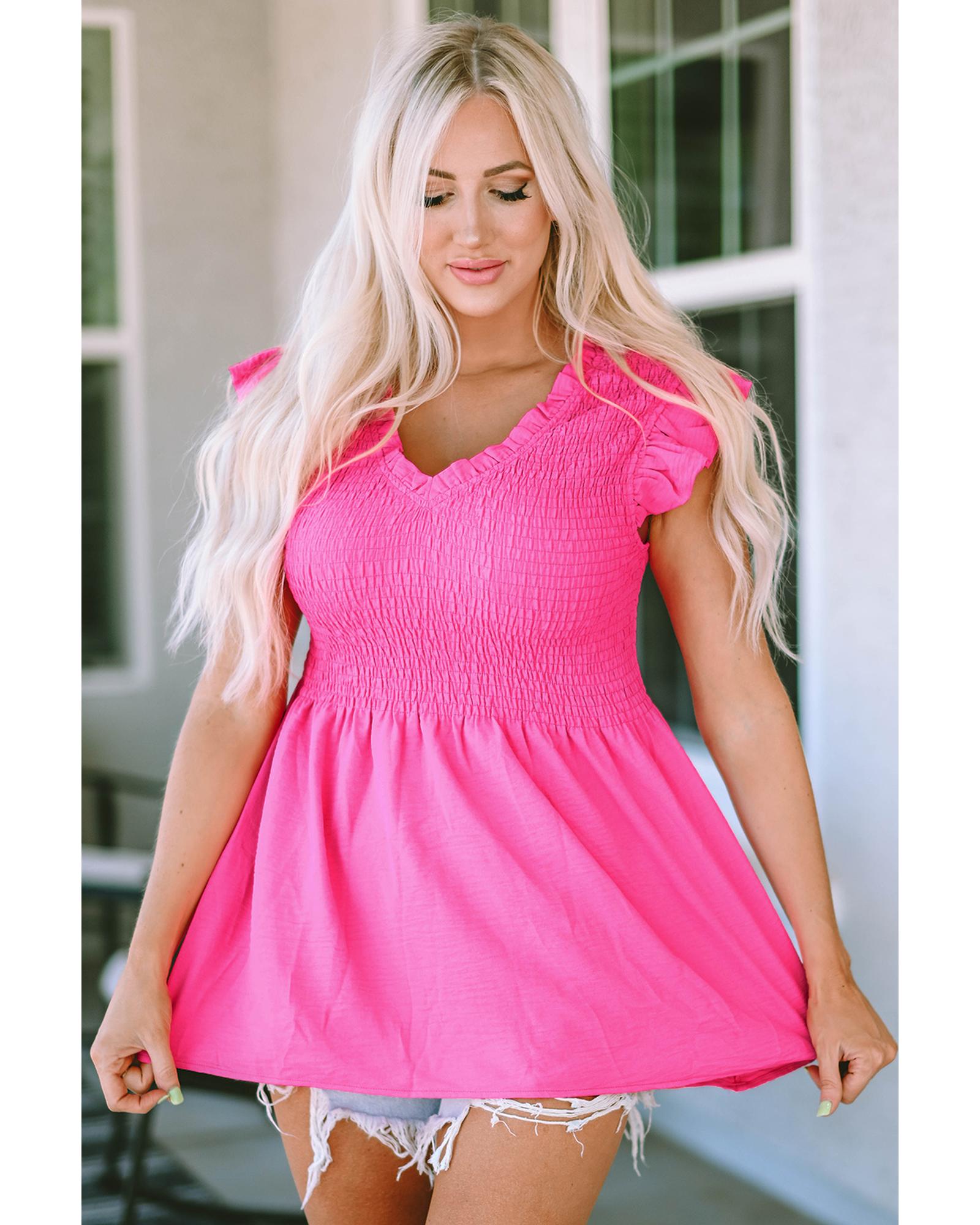 Azura Exchange Ruffle Flutter Sleeve Peplum Blouse - L Secondary image