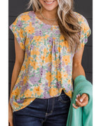 Azura Exchange Print Keyhole Back Short Sleeve Babydoll Blouse - S