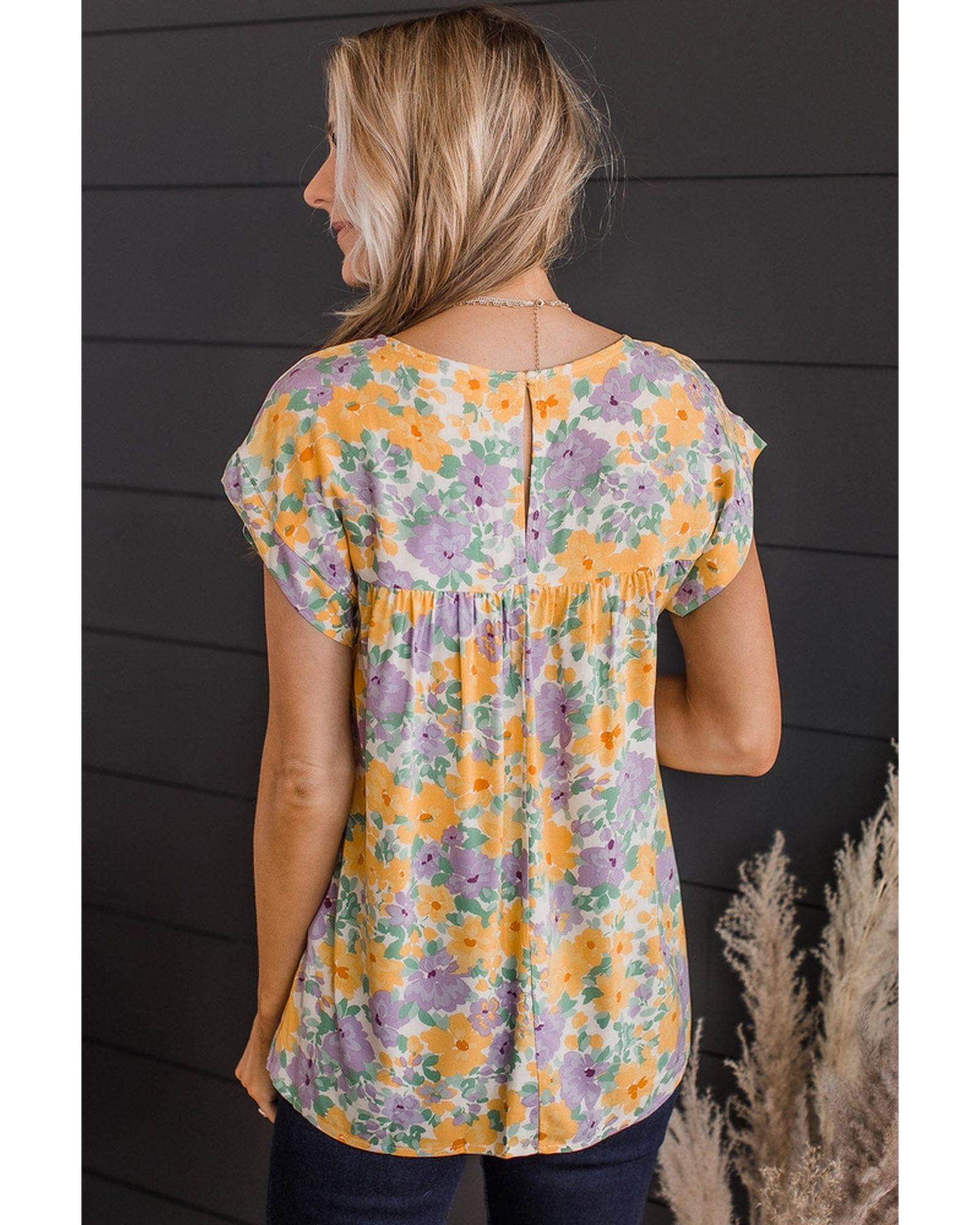 Azura Exchange Print Keyhole Back Short Sleeve Babydoll Blouse - XL Secondary image