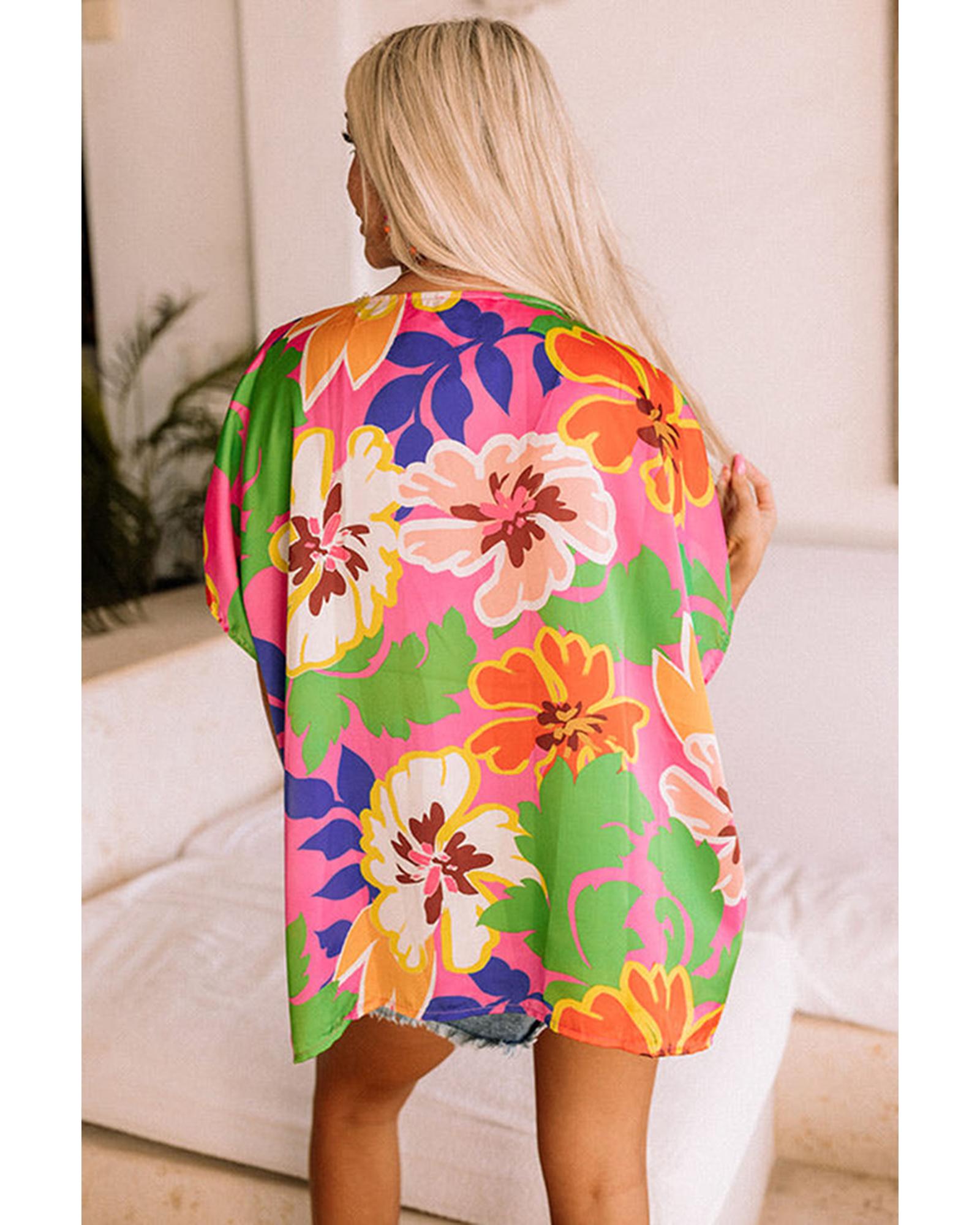 Azura Exchange Loose Fit Floral Print V Neck Tunic Blouse - L Secondary image