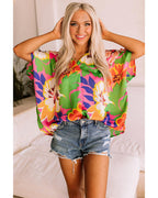 Azura Exchange Loose Fit Floral Print V Neck Tunic Blouse - M