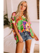 Azura Exchange Loose Fit Floral Print V Neck Tunic Blouse - M