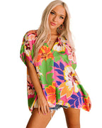 Azura Exchange Loose Fit Floral Print V Neck Tunic Blouse - M