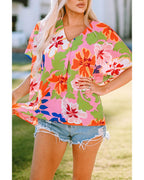 Azura Exchange Loose Fit Floral Print V Neck Tunic Blouse - XL