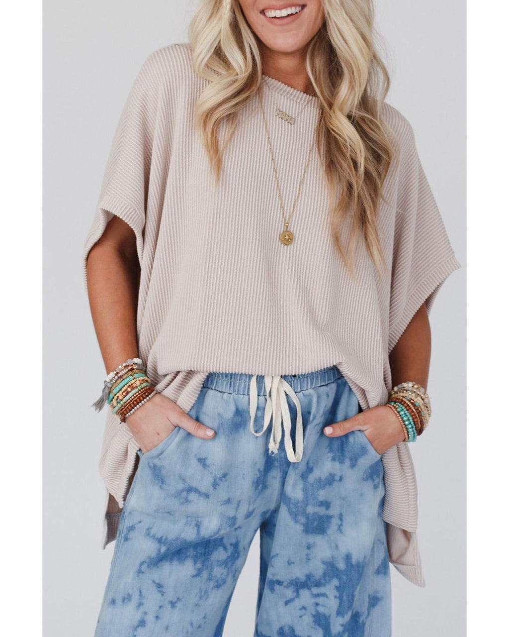 Azura Exchange Ribbed Knit Batwing Sleeve Tunic - M