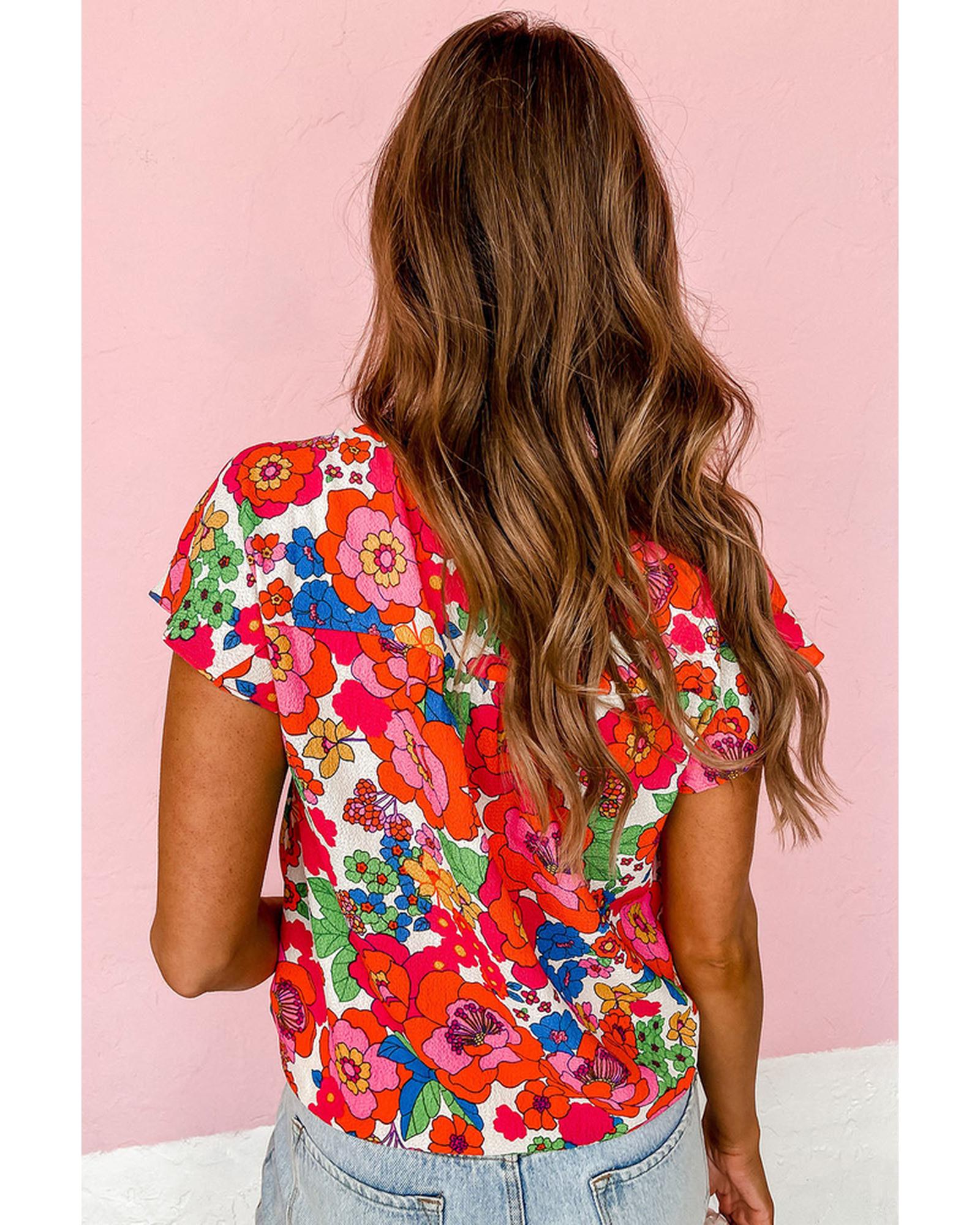 Azura Exchange Split Neck Floral Top - M Secondary image