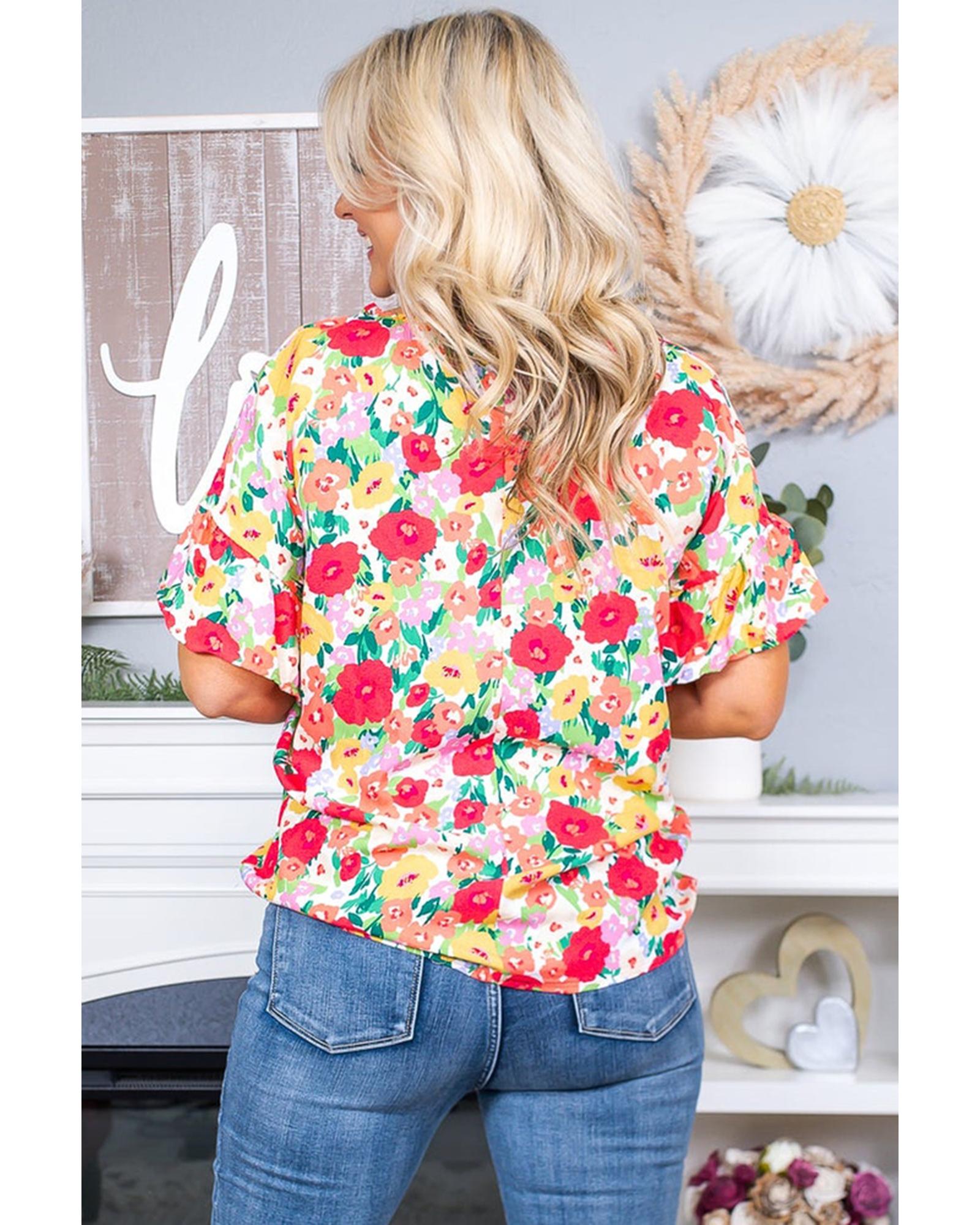 Azura Exchange Ruffled V Neck Floral Print Blouse - L Secondary image