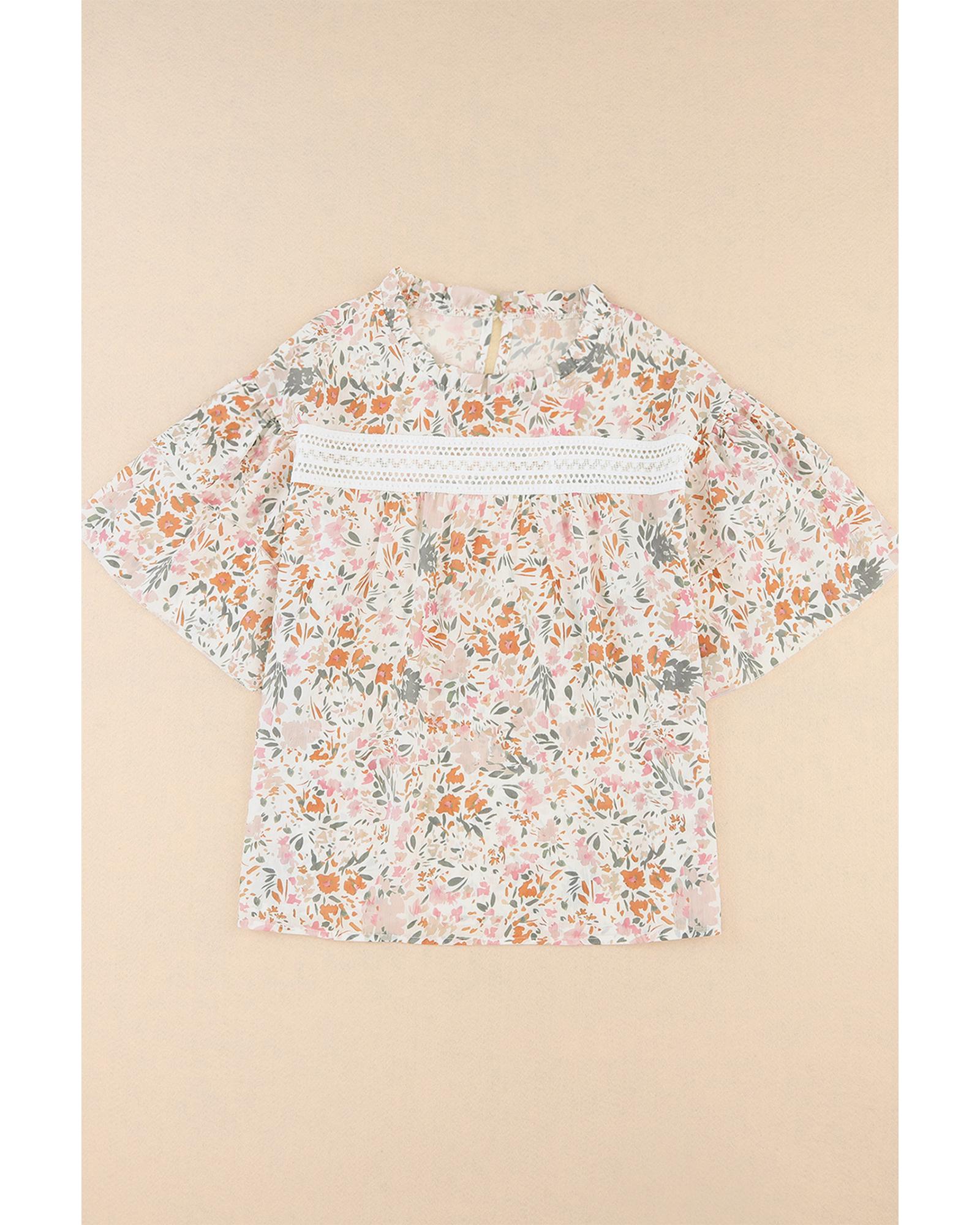 Azura Exchange Floral Print Wide Ruffle Sleeves Blouse - S