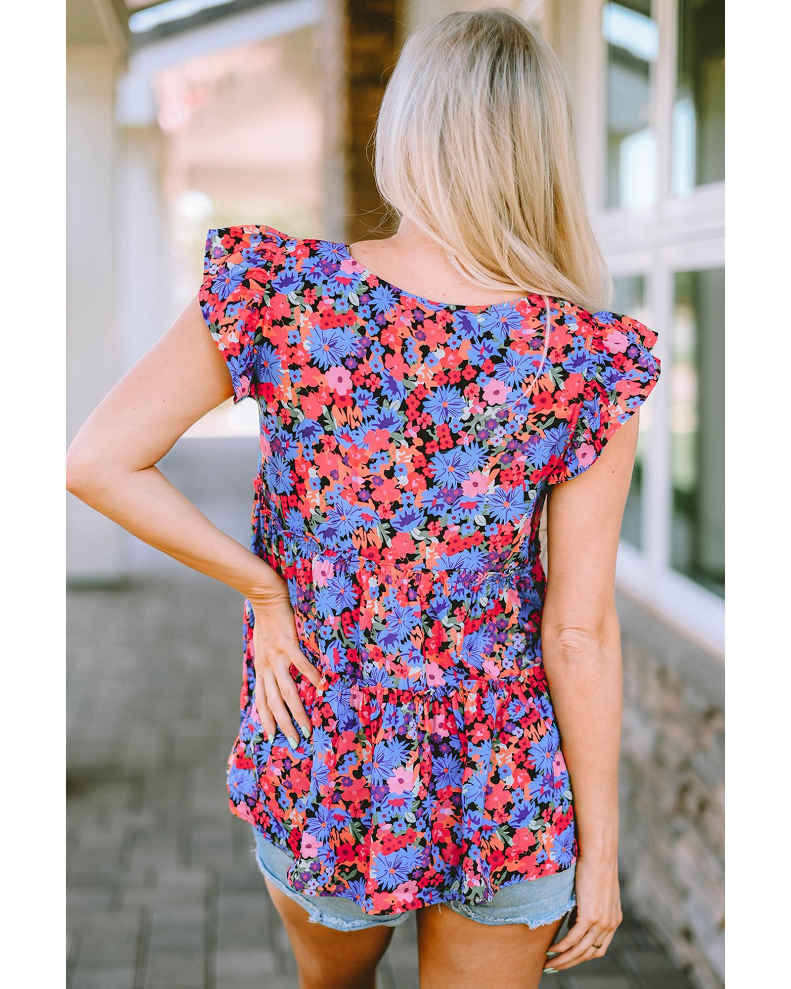 Azura Exchange Floral Print Ruffle Tiered Short Sleeve Babydoll Top - M