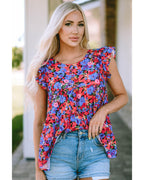 Azura Exchange Floral Print Ruffle Tiered Short Sleeve Babydoll Top - M