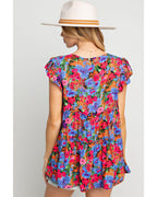 Azura Exchange Floral Print Ruffle Tiered Short Sleeve Babydoll Top - M