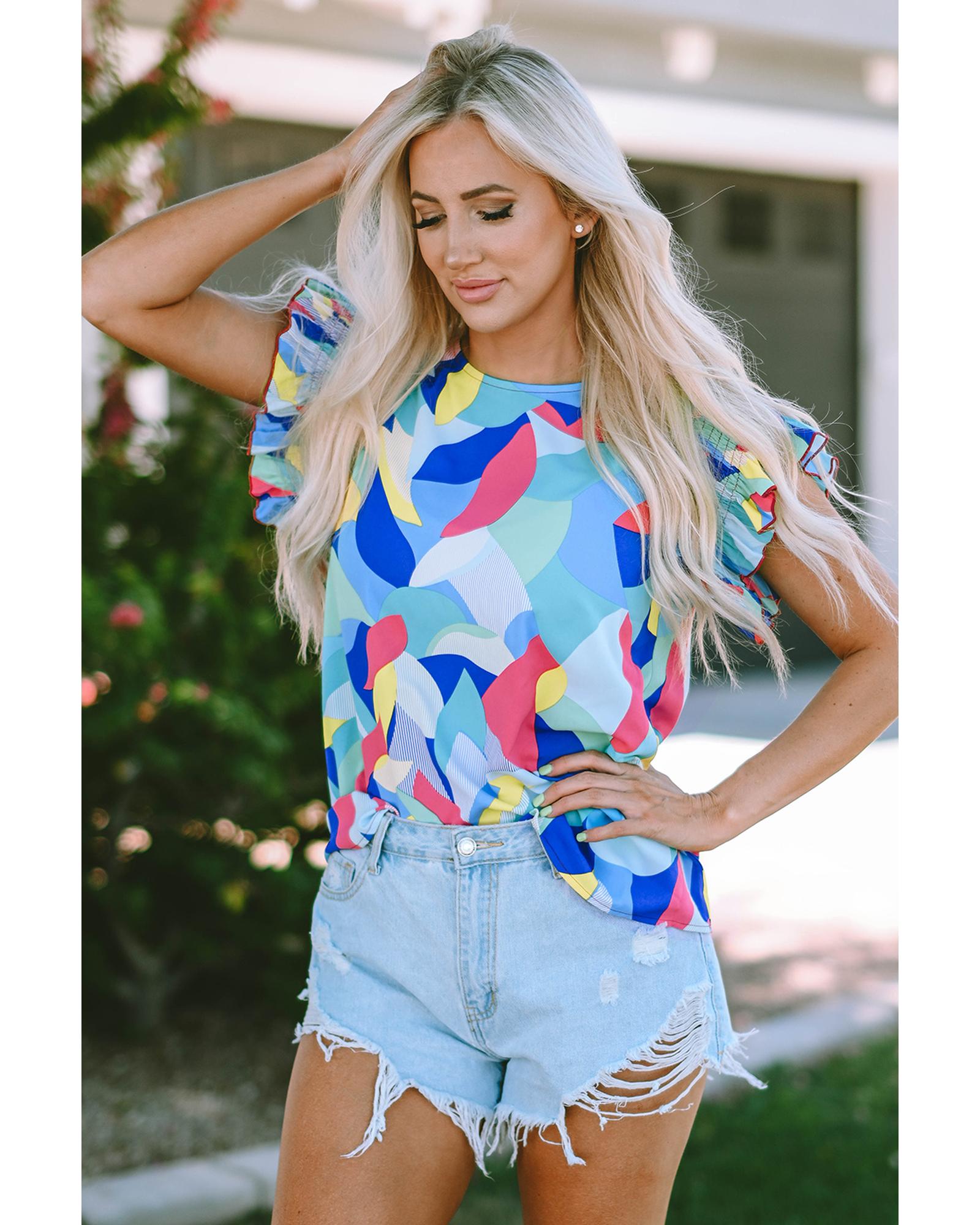 Azura Exchange Abstract Print Ruffle Sleeve Blouse - M Secondary image
