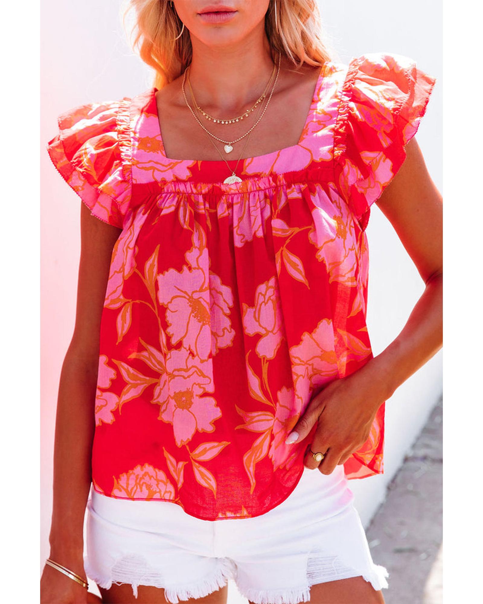 Azura Exchange Ruffle Sleeve Floral Blouse - XL Main image