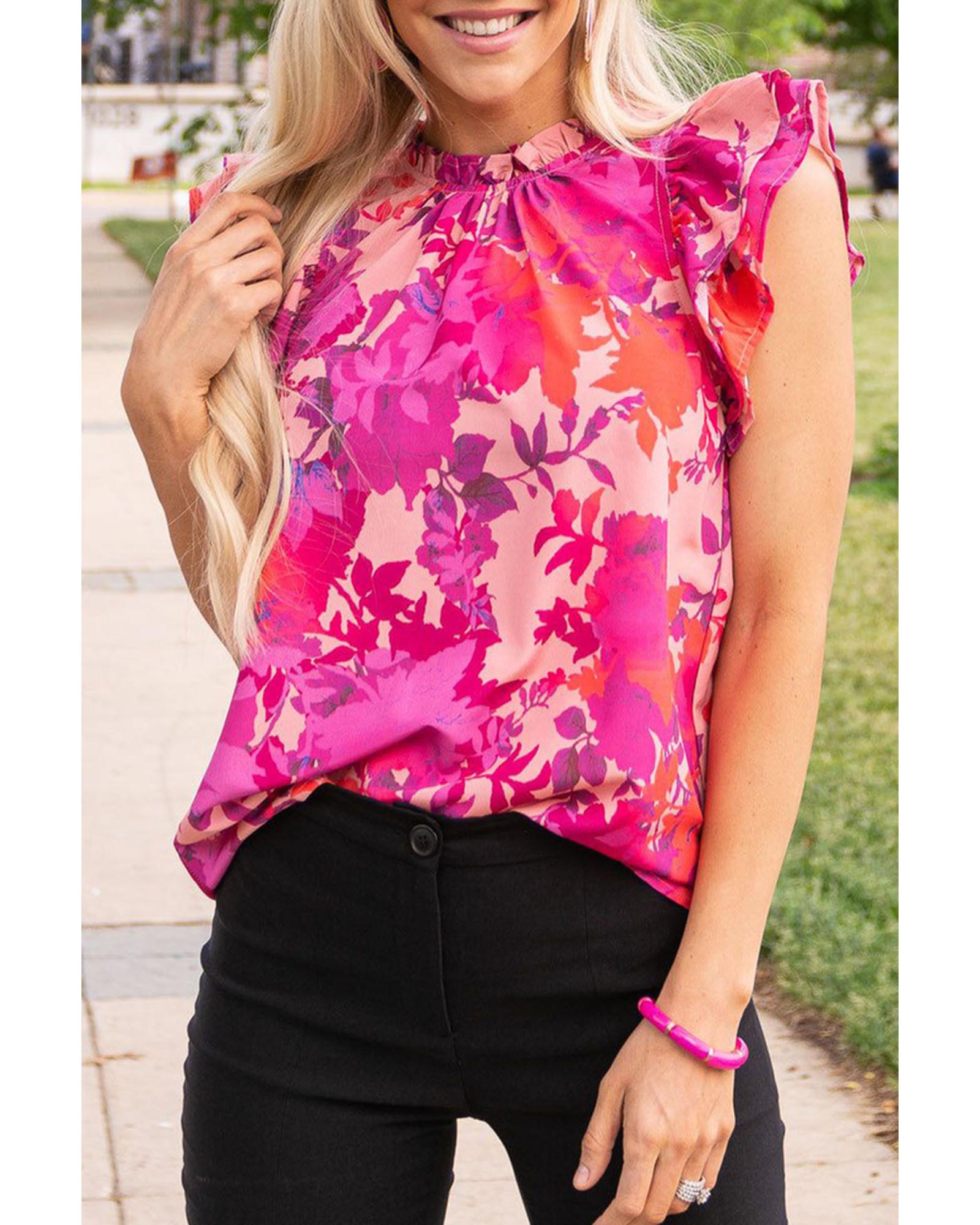 Azura Exchange Flutter Sleeves Frilled Neck Blouse - XL Main image