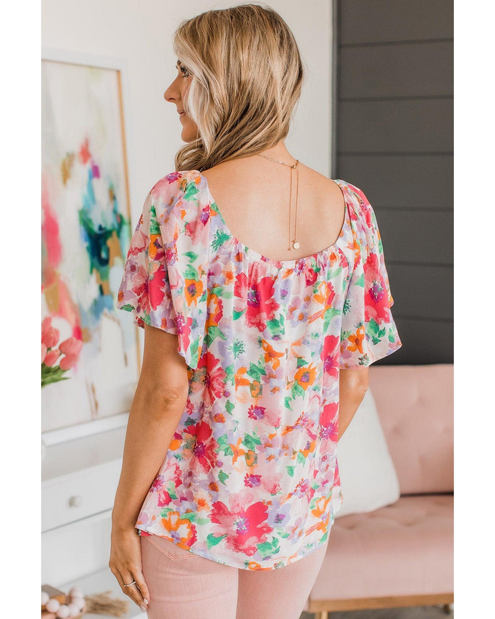 Azura Exchange Watercolor Floral Ruffle Sleeve Blouse - M Secondary image