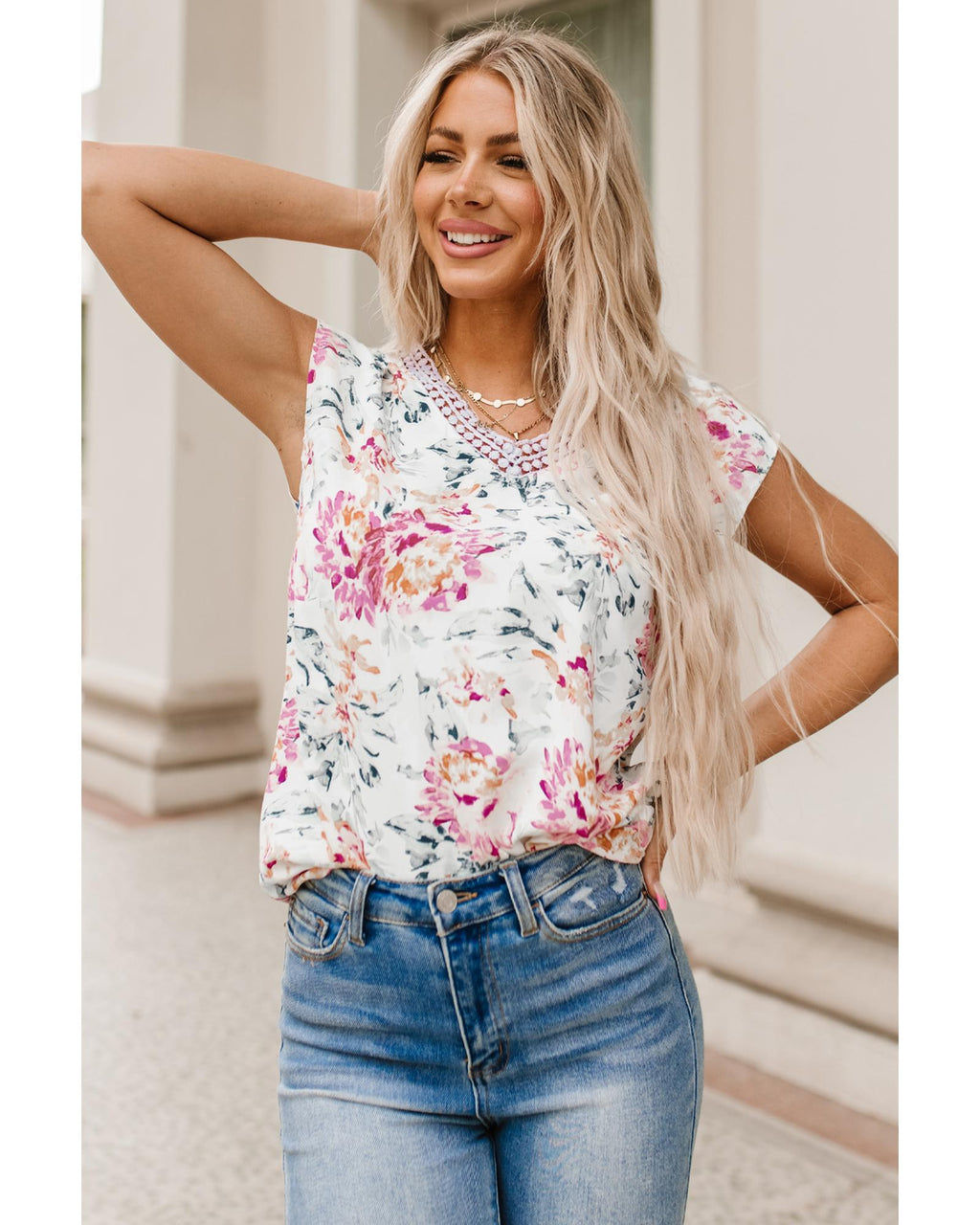 Azura Exchange Lace Splicing Sleeveless Blouse - L