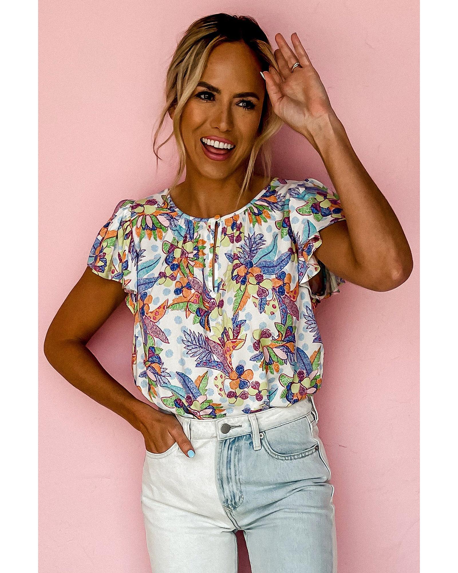 Azura Exchange Buttoned Ruffled Sleeve Blouse - M Secondary image