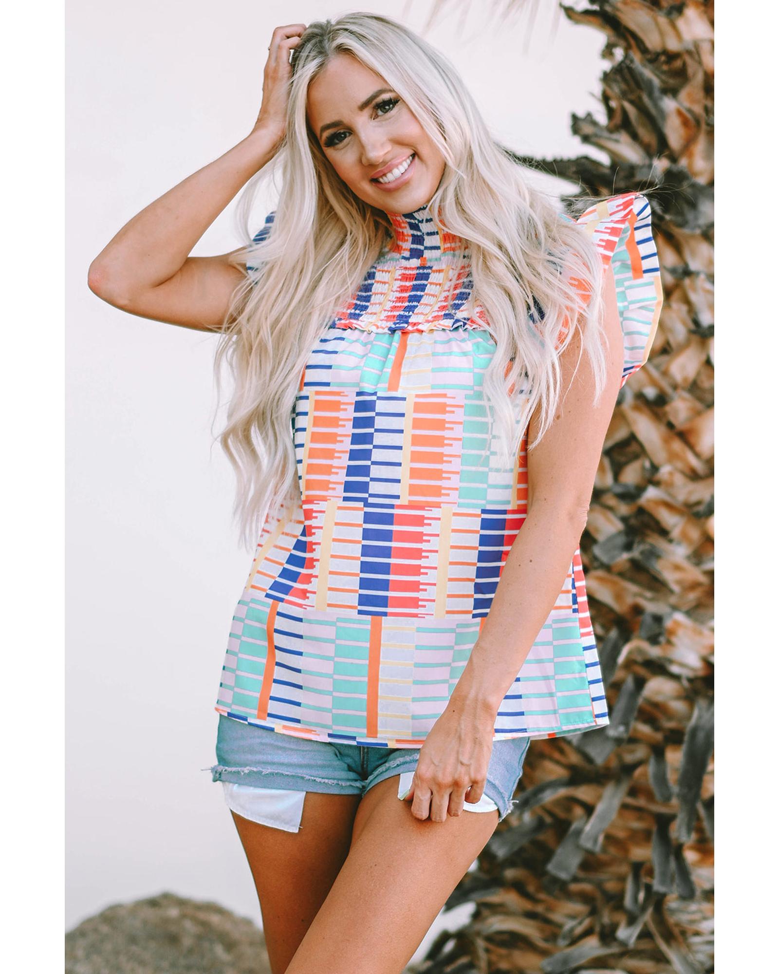 Azura Exchange Striped High Neck Flutter Top - L Main image