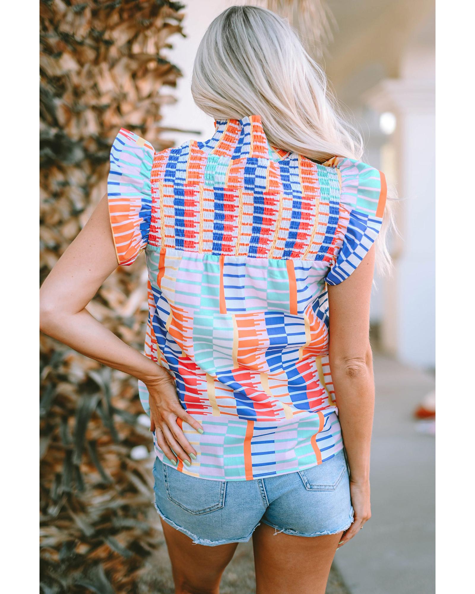 Azura Exchange Striped High Neck Flutter Top - S Secondary image
