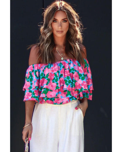 Azura Exchange Off-Shoulder Tiered Ruffle Blouse - M