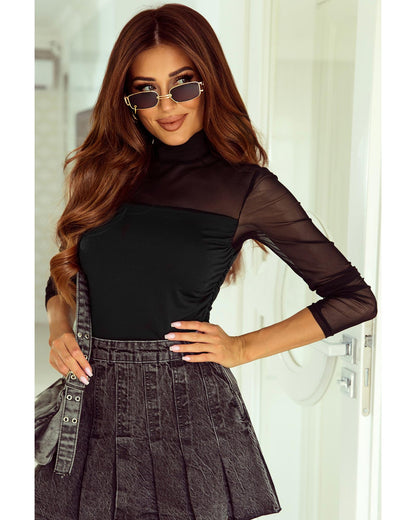 Azura Exchange Ruched Mesh Long Sleeve Top - S