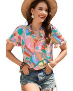 Azura Exchange Abstract Geometry Print Frilled V Neck Blouse - S