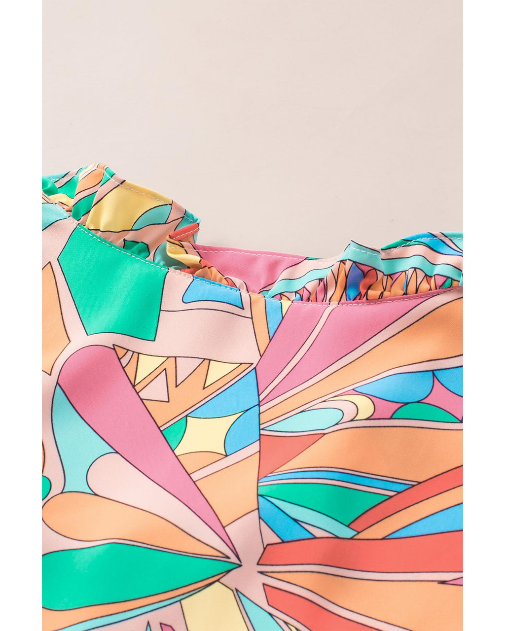 Azura Exchange Abstract Geometry Print Frilled V Neck Blouse - S
