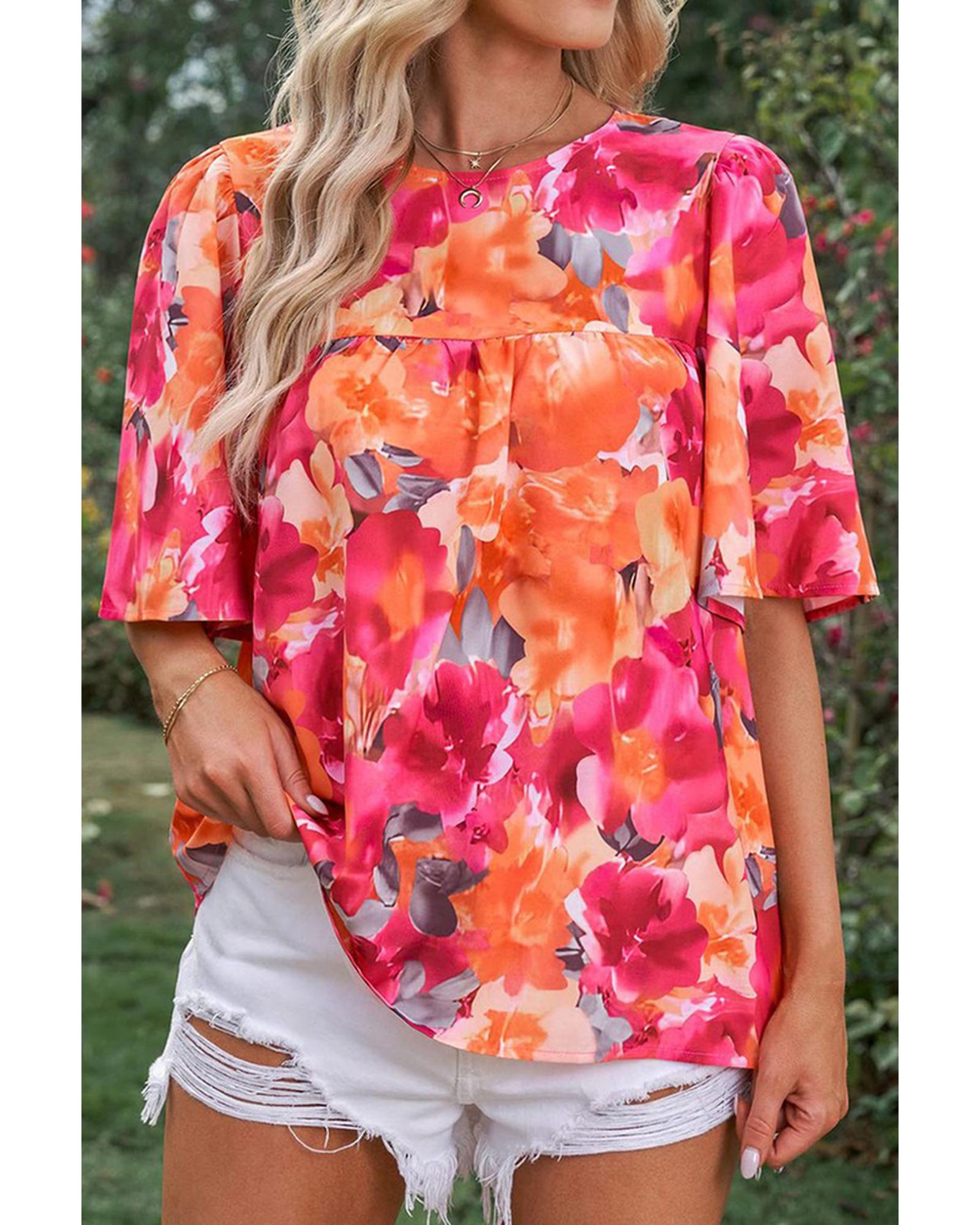 Azura Exchange Wide Sleeve Floral Print Blouse - M Main image