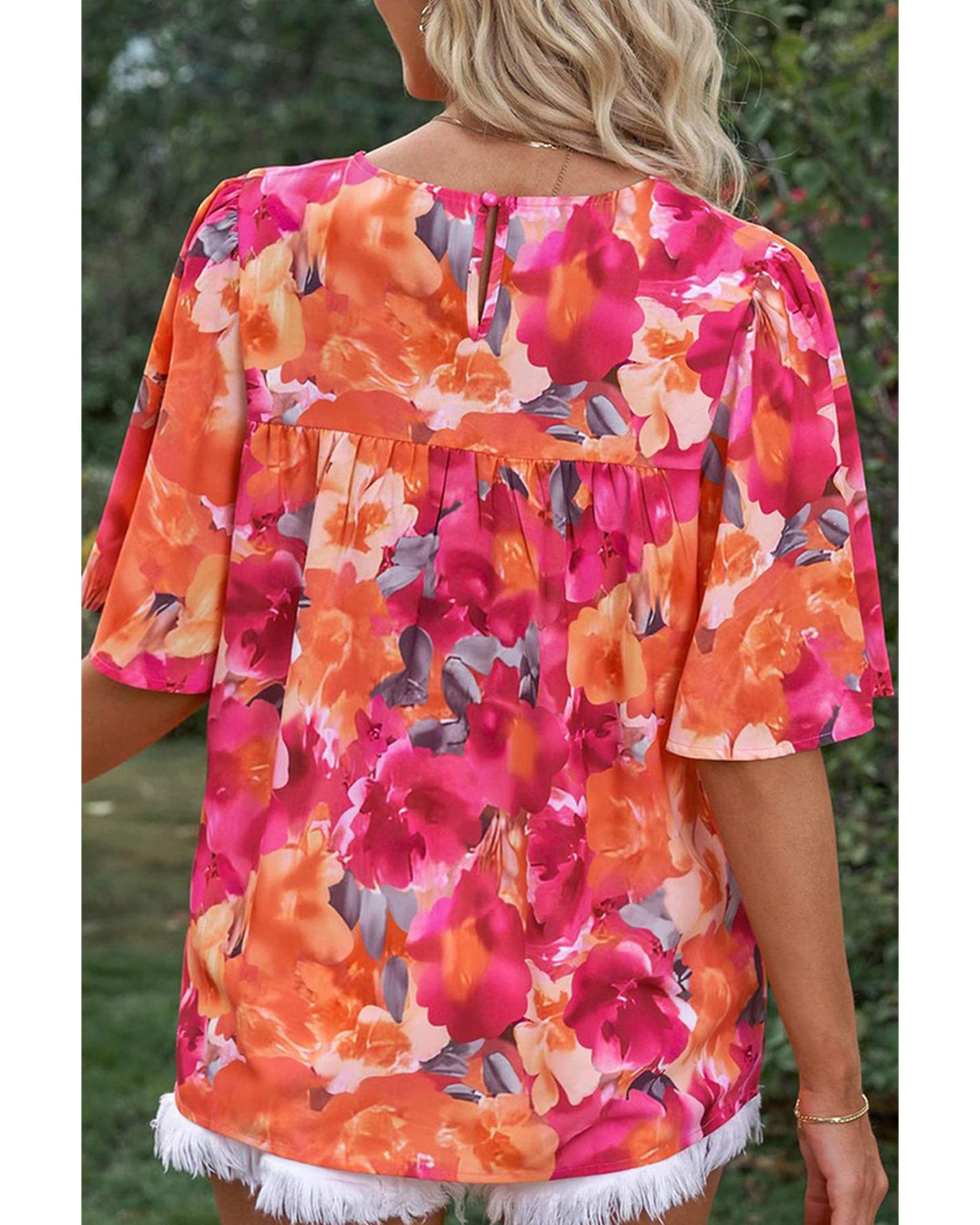 Azura Exchange Wide Sleeve Floral Print Blouse - M Secondary image