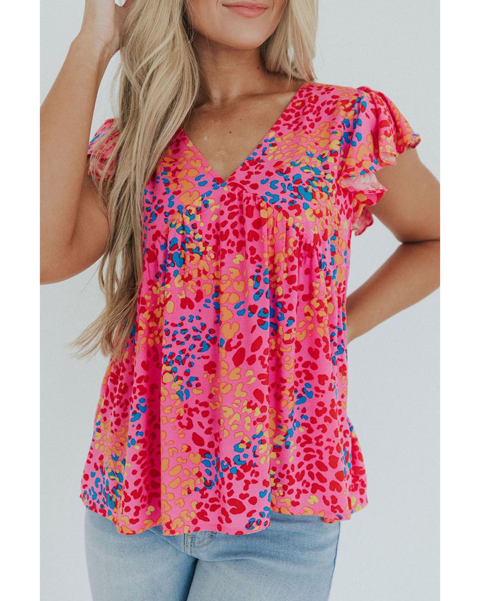 Azura Exchange Leopard Print Flutter Sleeve Blouse - L Main image