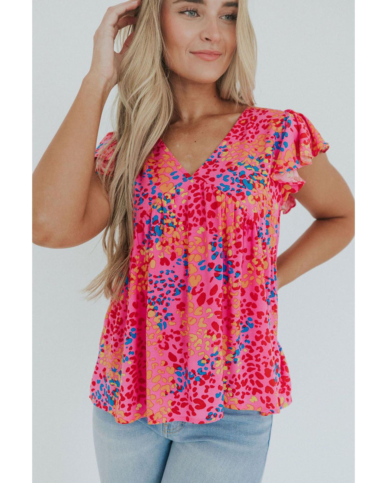 Azura Exchange Leopard Print Flutter Sleeve Blouse - S Secondary image