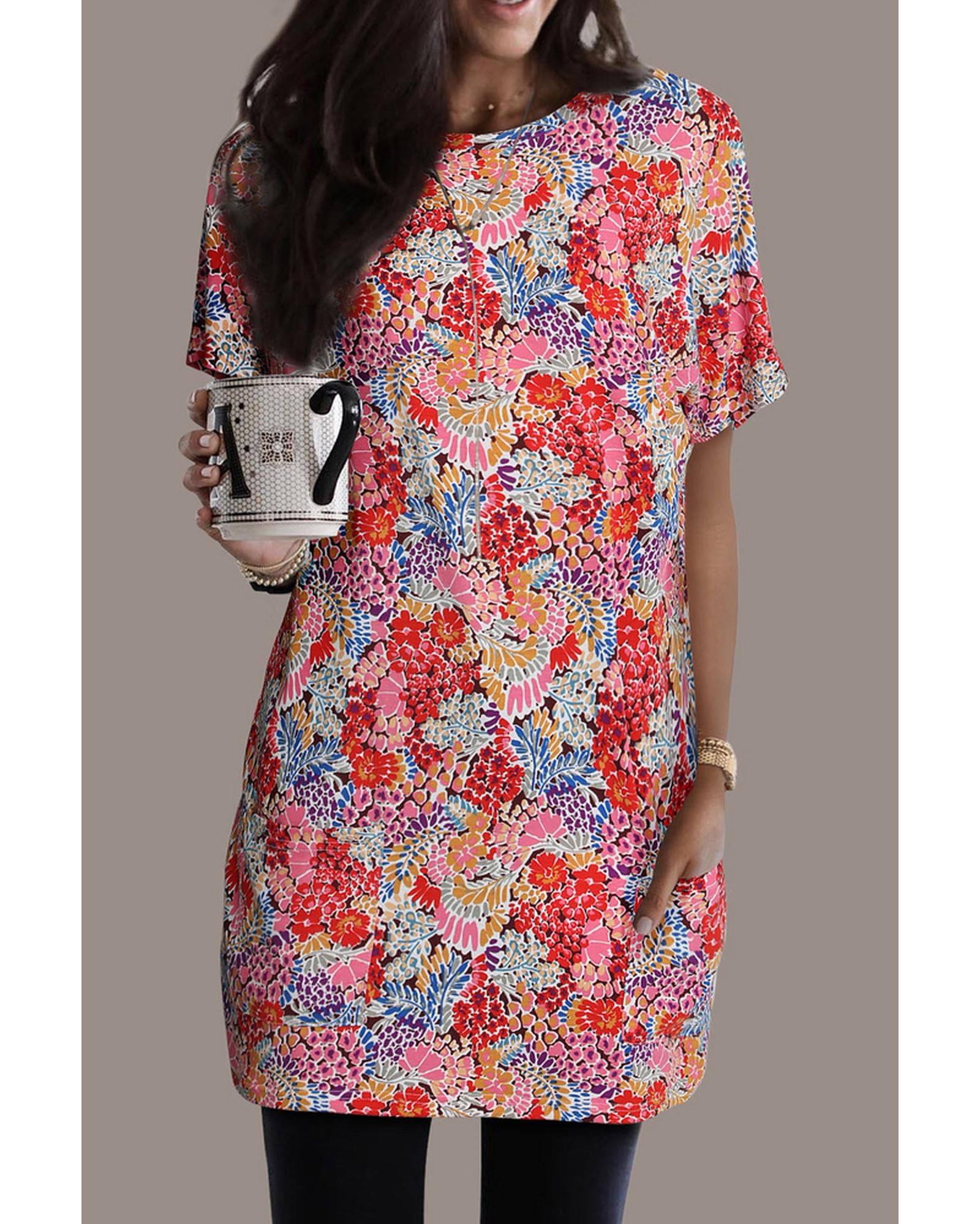 Azura Exchange Boho Flower Print Tunic Top - L Main image