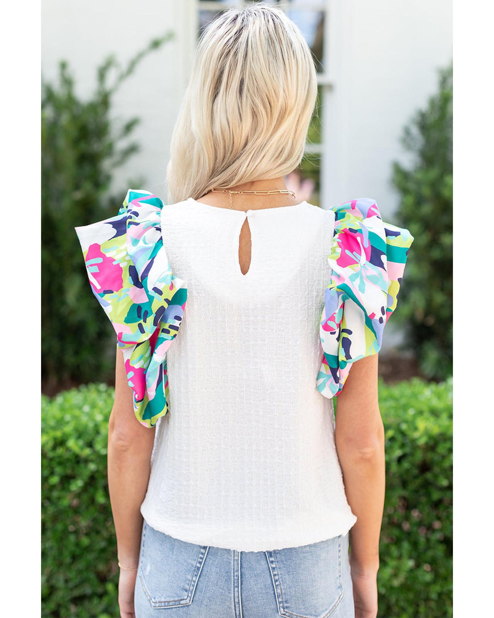 Azura Exchange Printed Puff Sleeve Textured Top - M Secondary image