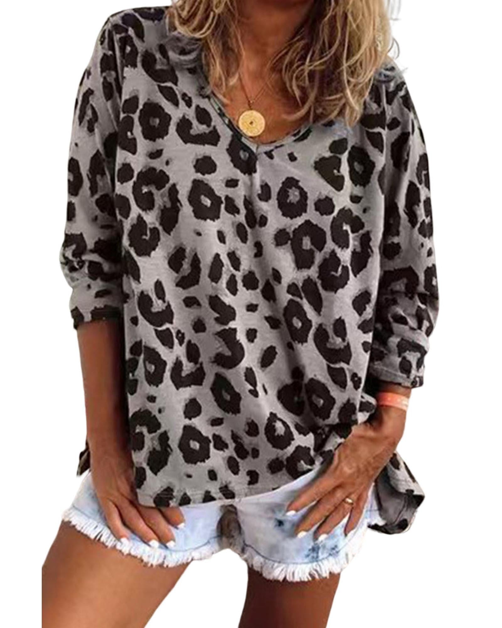 Azura Exchange Leopard Print V Neck Long Sleeve Top - S Secondary image