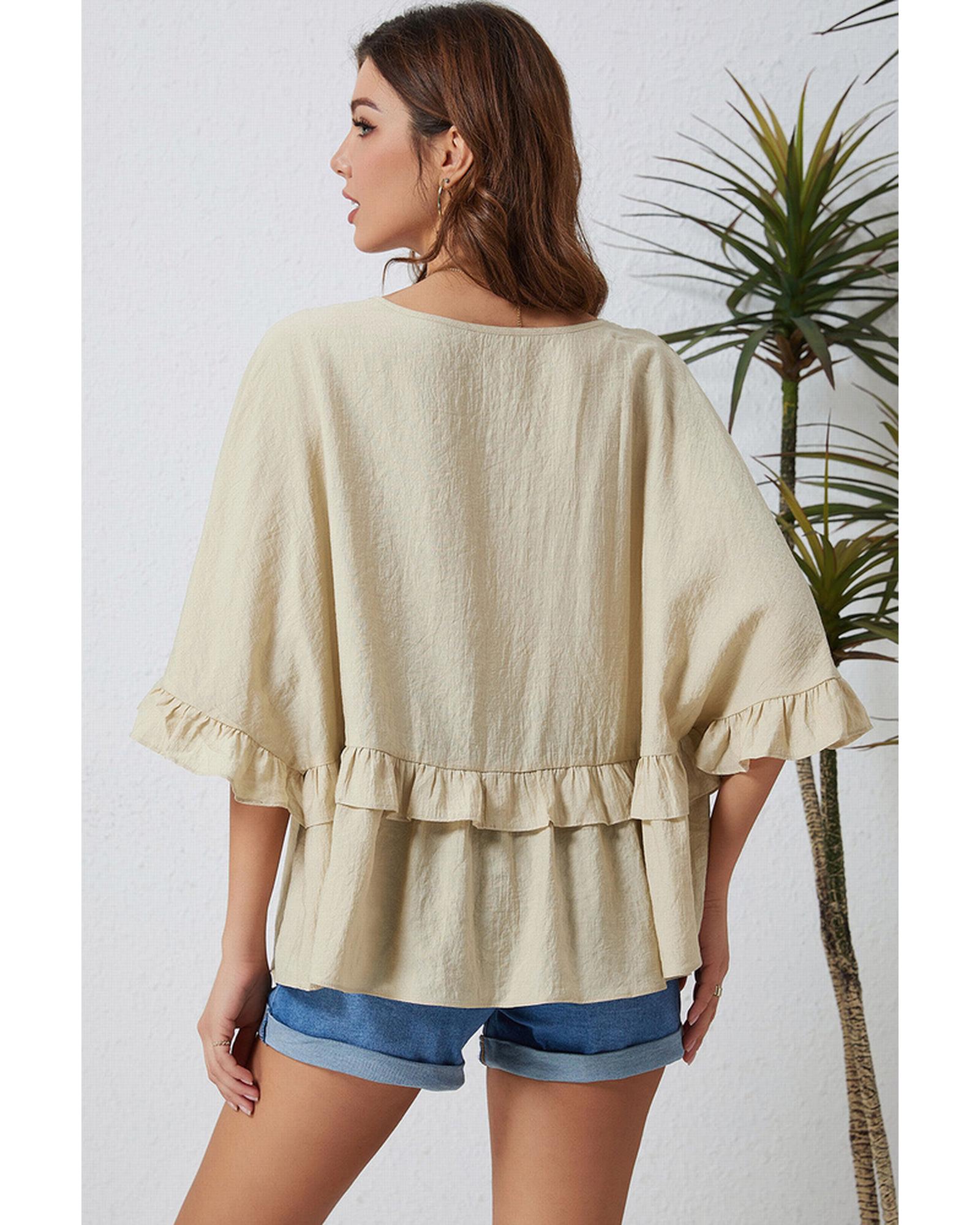 Azura Exchange Draped Batwing Sleeve Ruffle Top - S Secondary image