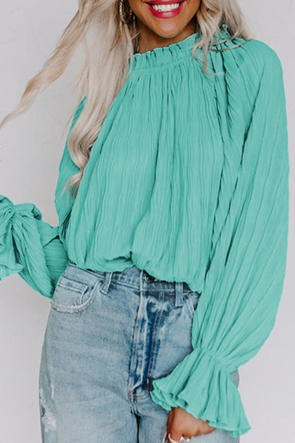 Azura Exchange Pleated Flared Cuff Long Sleeve Blouse - L Main image