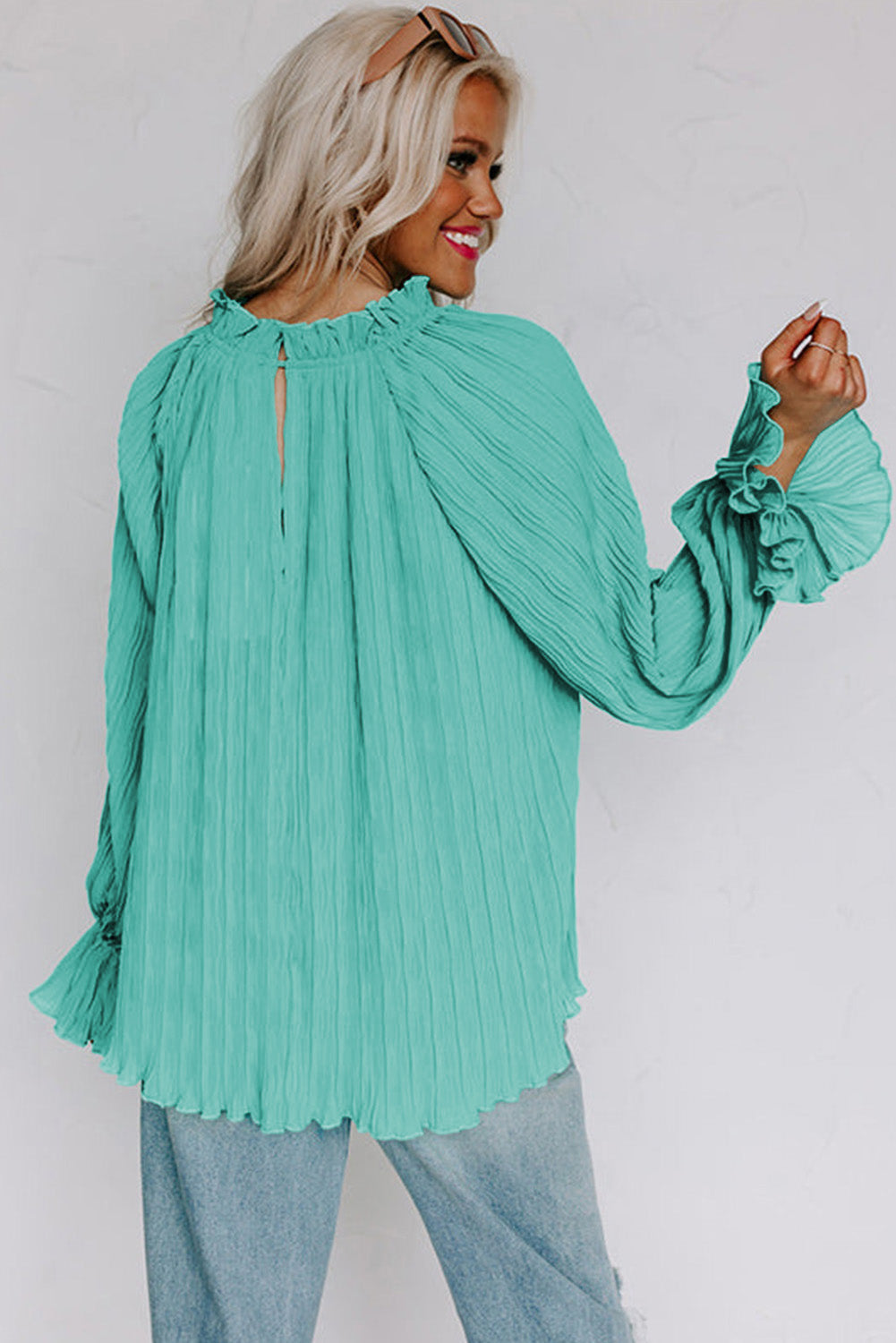 Azura Exchange Pleated Flared Cuff Long Sleeve Blouse - M Secondary image