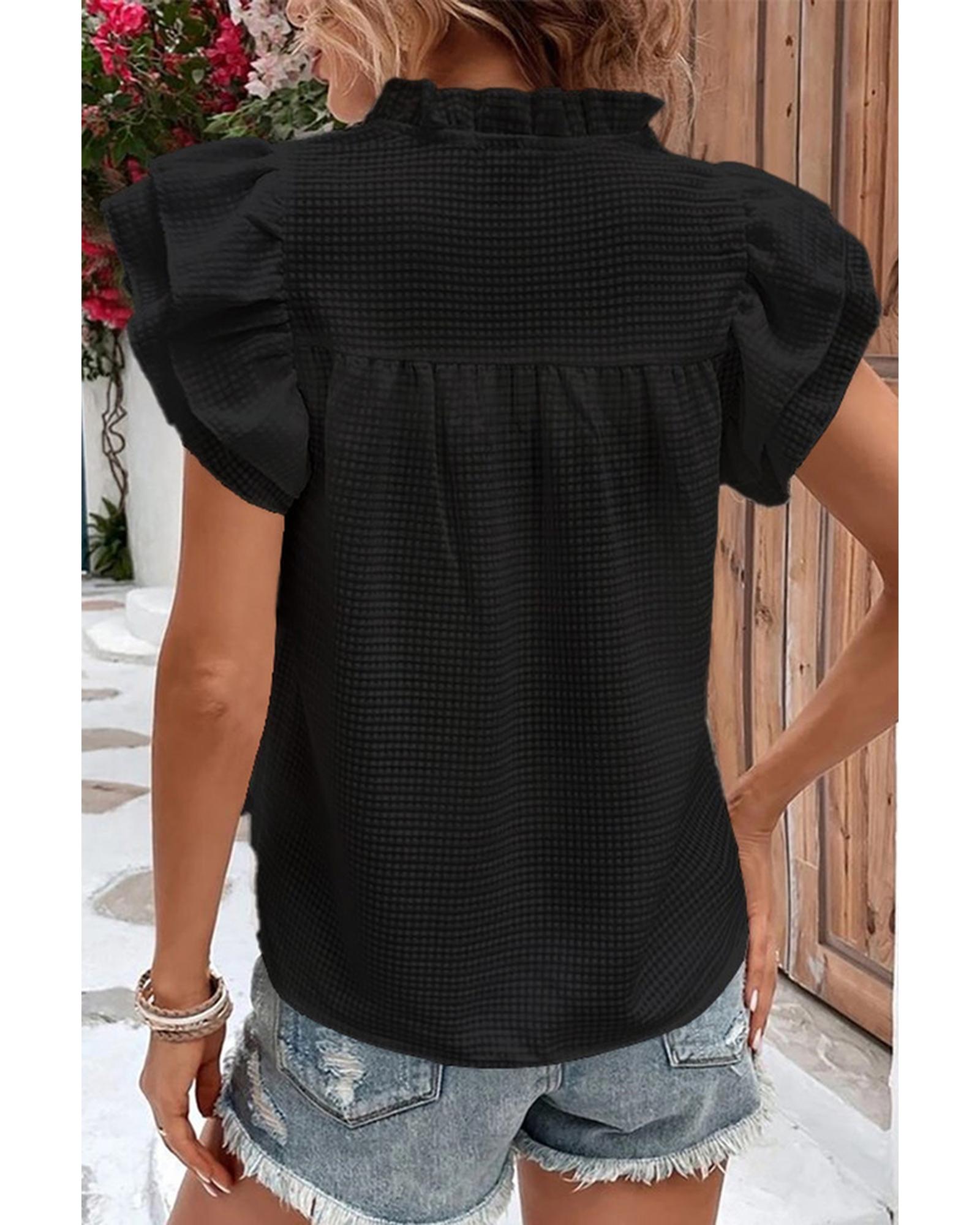 Azura Exchange Ruffle Flutter Sleeve Notch Neck Top - L Secondary image