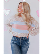 Azura Exchange Contrast Stripes Patchwork Puff Sleeve Knit Top - S