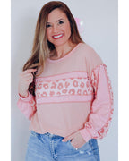 Azura Exchange Leopard Patchwork Waffle Knit Top - M