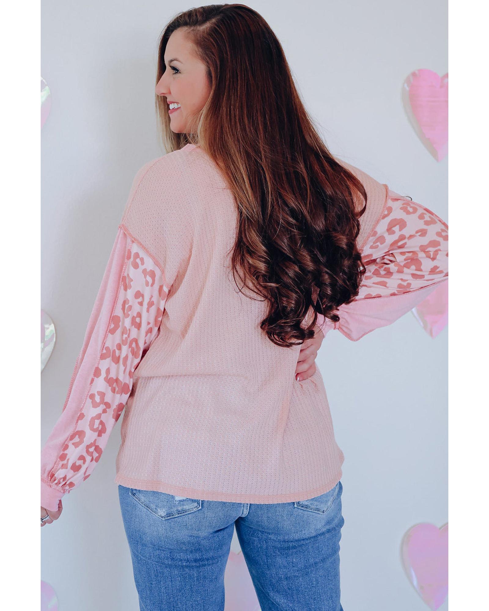 Azura Exchange Leopard Patchwork Waffle Knit Top - XL Secondary image