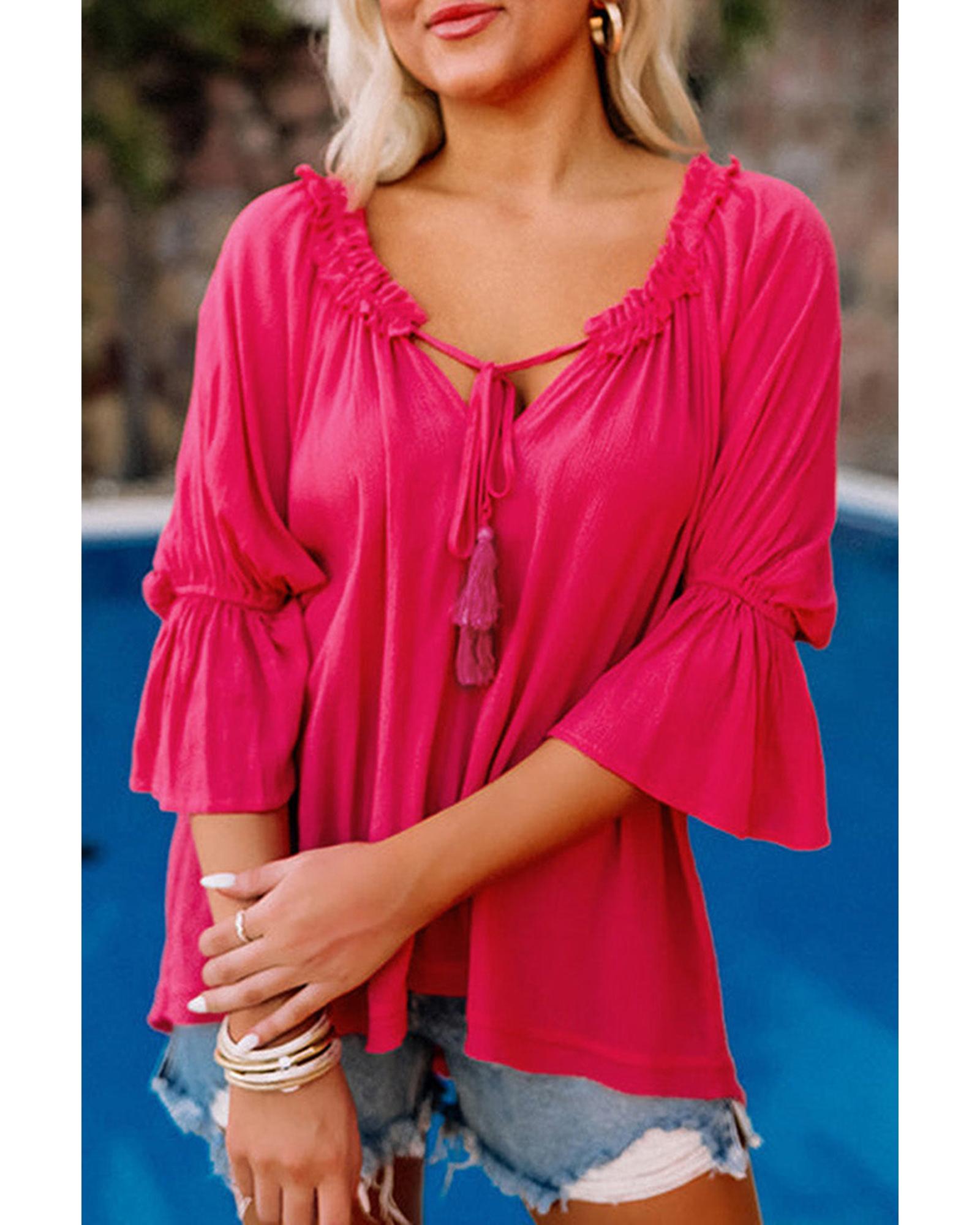 Azura Exchange Frilled Ruffled Sleeve Shift Top - L Main image