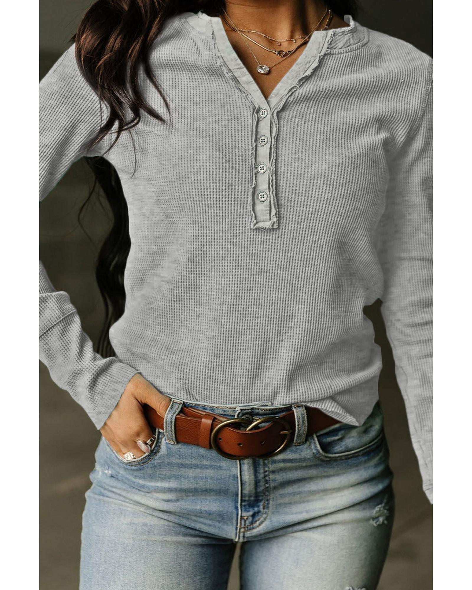 Azura Exchange Gray Waffle Knit Henley Top - XL Main image