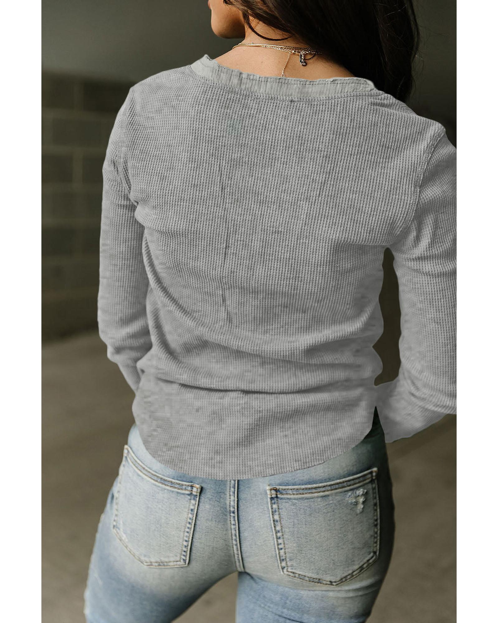 Azura Exchange Gray Waffle Knit Henley Top - XL Secondary image