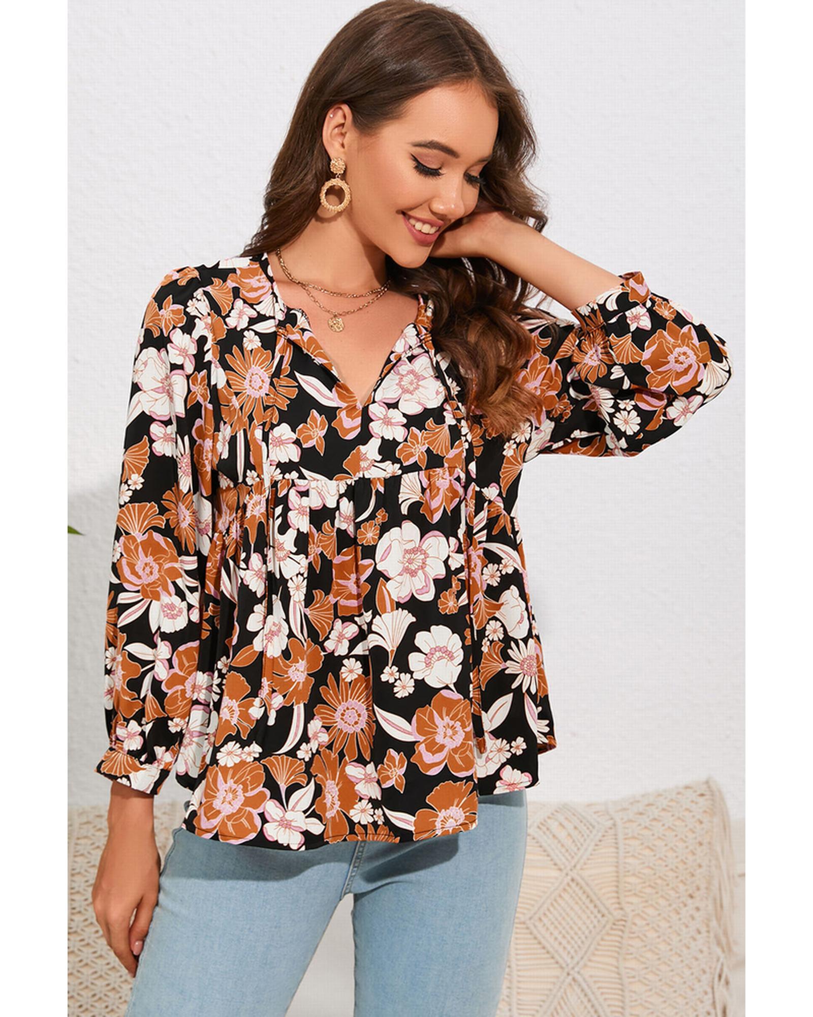 Azura Exchange Floral Print 3/4 Sleeve Blouse - L Main image