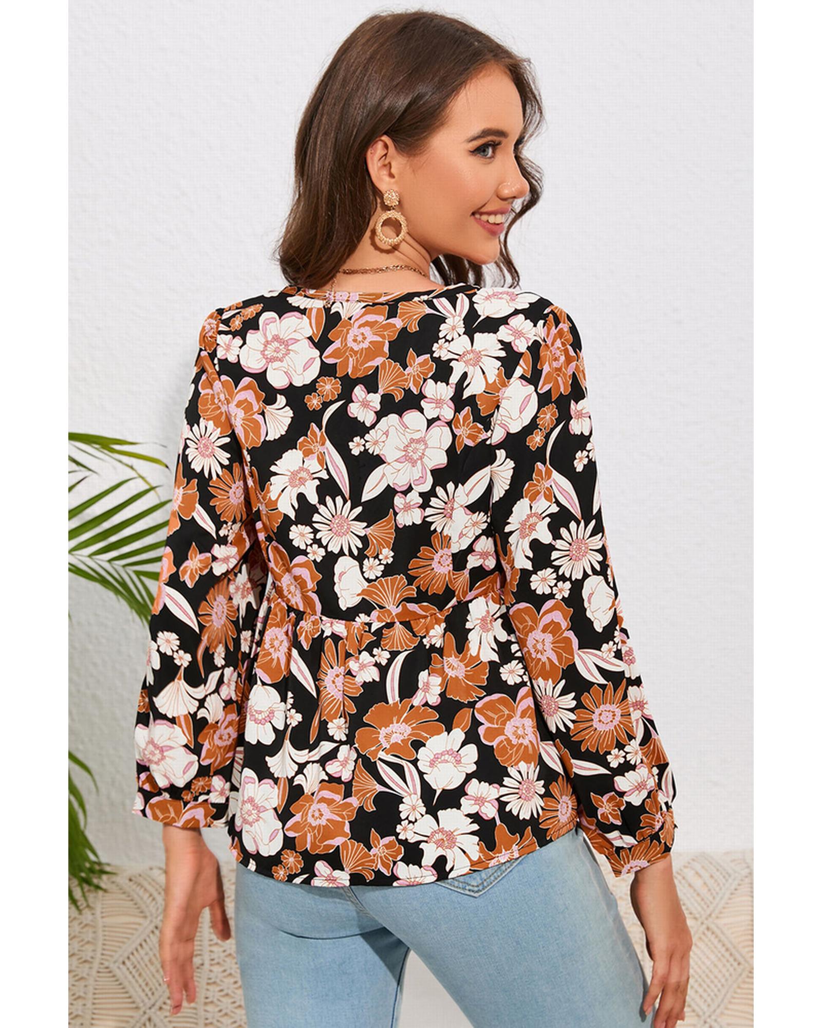 Azura Exchange Floral Print 3/4 Sleeve Blouse - S Secondary image